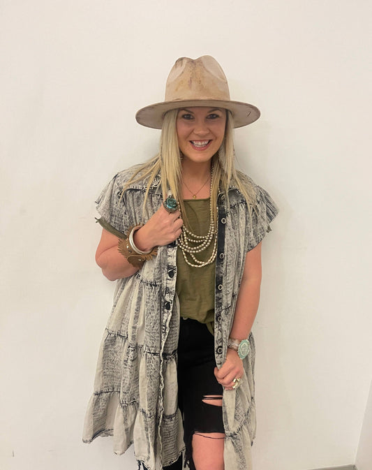 A Rare Bird Shop - Pollyanna Distressed Black Duster Dress