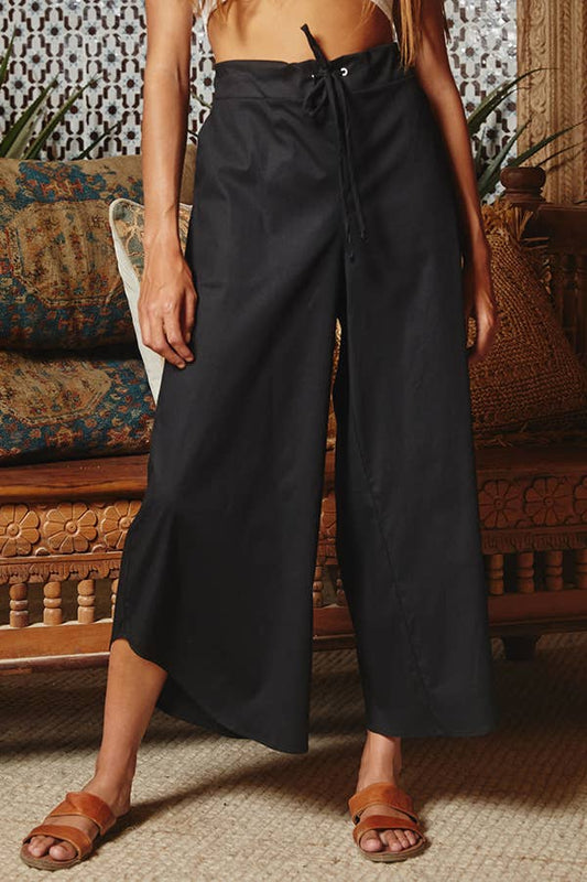 BUCKETLIST - P5193 Drawstring Elastic Waistband Wide Leg Pants
