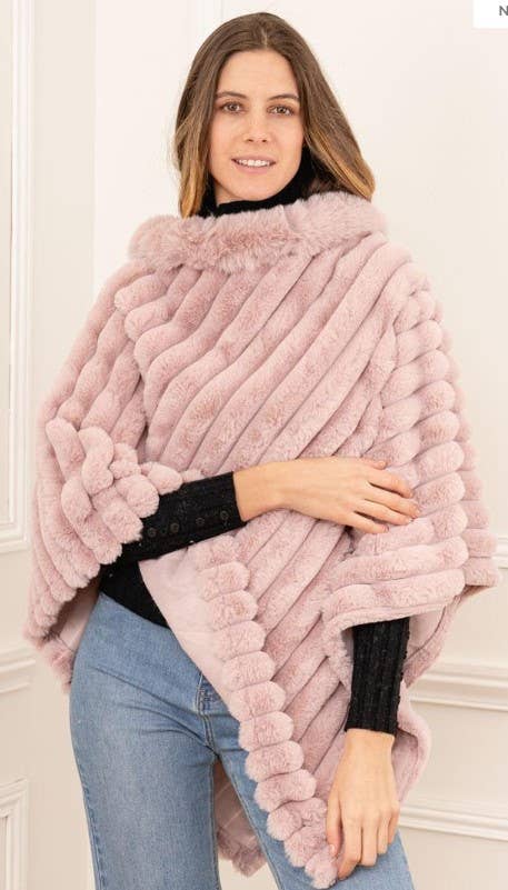 LOOWIE - 9068 Warm Soft Faux Fake Fur Poncho Loowie