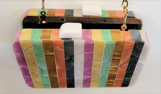 Ricki designs - BOX BAG WOOD/CARYLIC RAINBOW STRIPE
