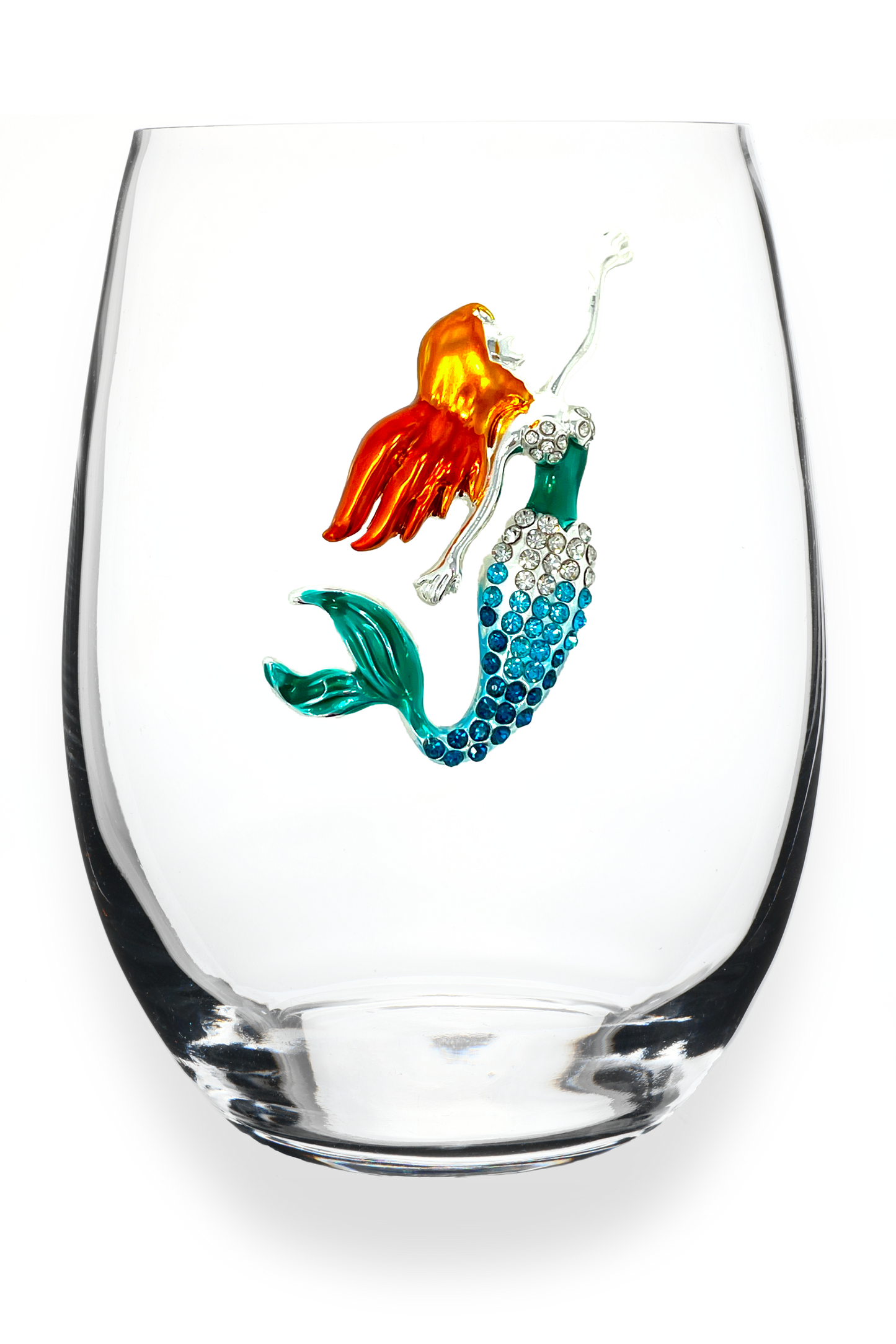 The Queens' Jewels® - Red Headed Mermaid Jeweled Stemless Wine Glass