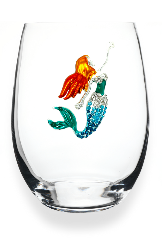 The Queens' Jewels® - Red Headed Mermaid Jeweled Stemless Wine Glass
