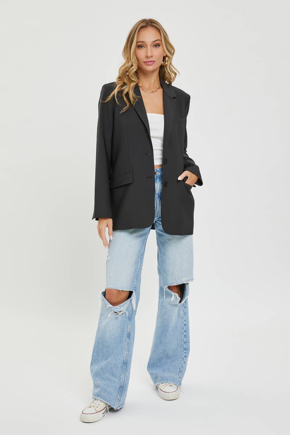 SW1553 OVERSIZED JACKET/BLAZER: BLACK / L