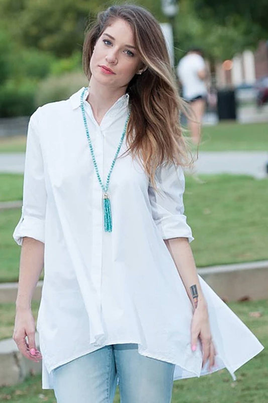 Paper Lace - Boxy Shirt with Flare in White