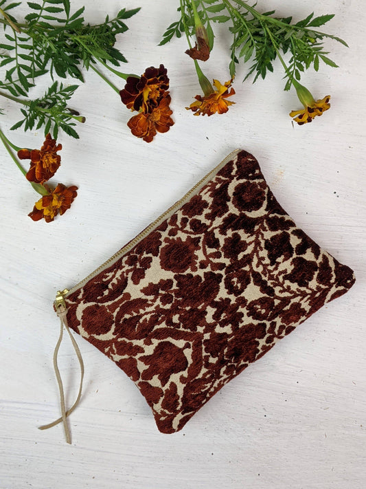 Ash & Rose - Burgundy Velvet Damask Purse Pouch Clutch Luxury Evening Bag