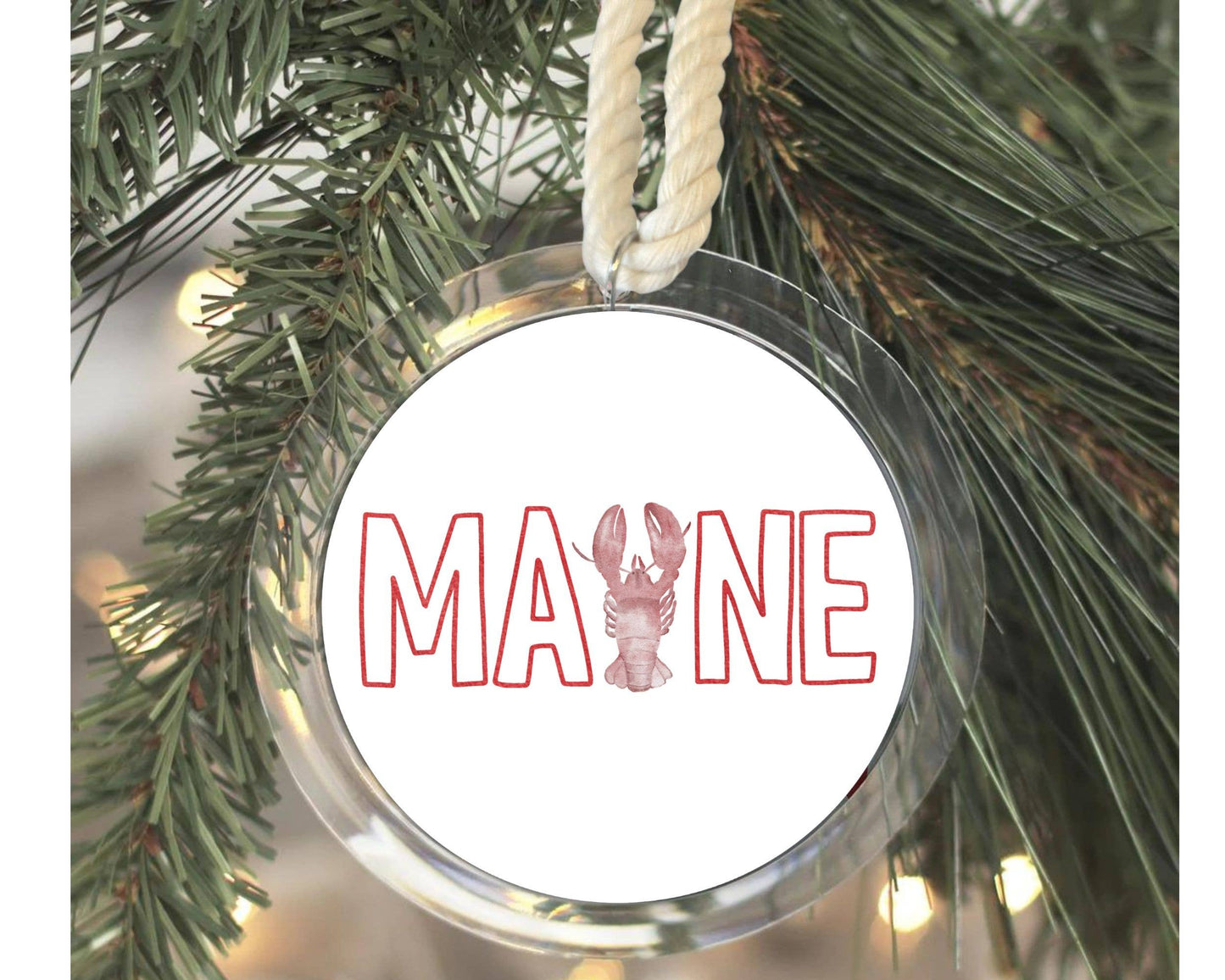 WonderfullyWrittenCo - Maine Watercolor Lobster Christmas Ornament