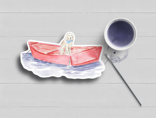 WonderfullyWrittenCo - Nantucket Golden Retriever Boat Watercolor Sticker