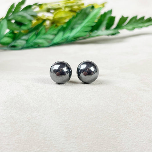 Ewelina Pas Jewelry - Silver 8mm Hematite Orb Stud Earrings