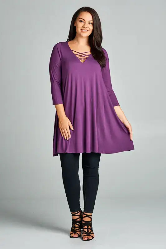 BJ's Closets - Plus Size Solid Jersey Tunic Dress Violet: 2X