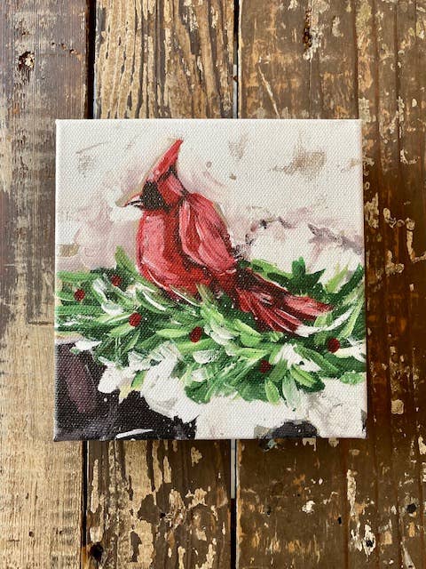 Rustic Nester - Cardinal canvas art print, mantle shelf Christmas decor