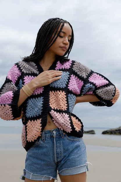 SAACHI - Modern Pastel Crochet Squared Short Jacket