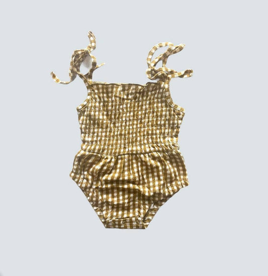 Emma Grace Shoppe - EG Organic Bubble Romper - Golden Gingham
