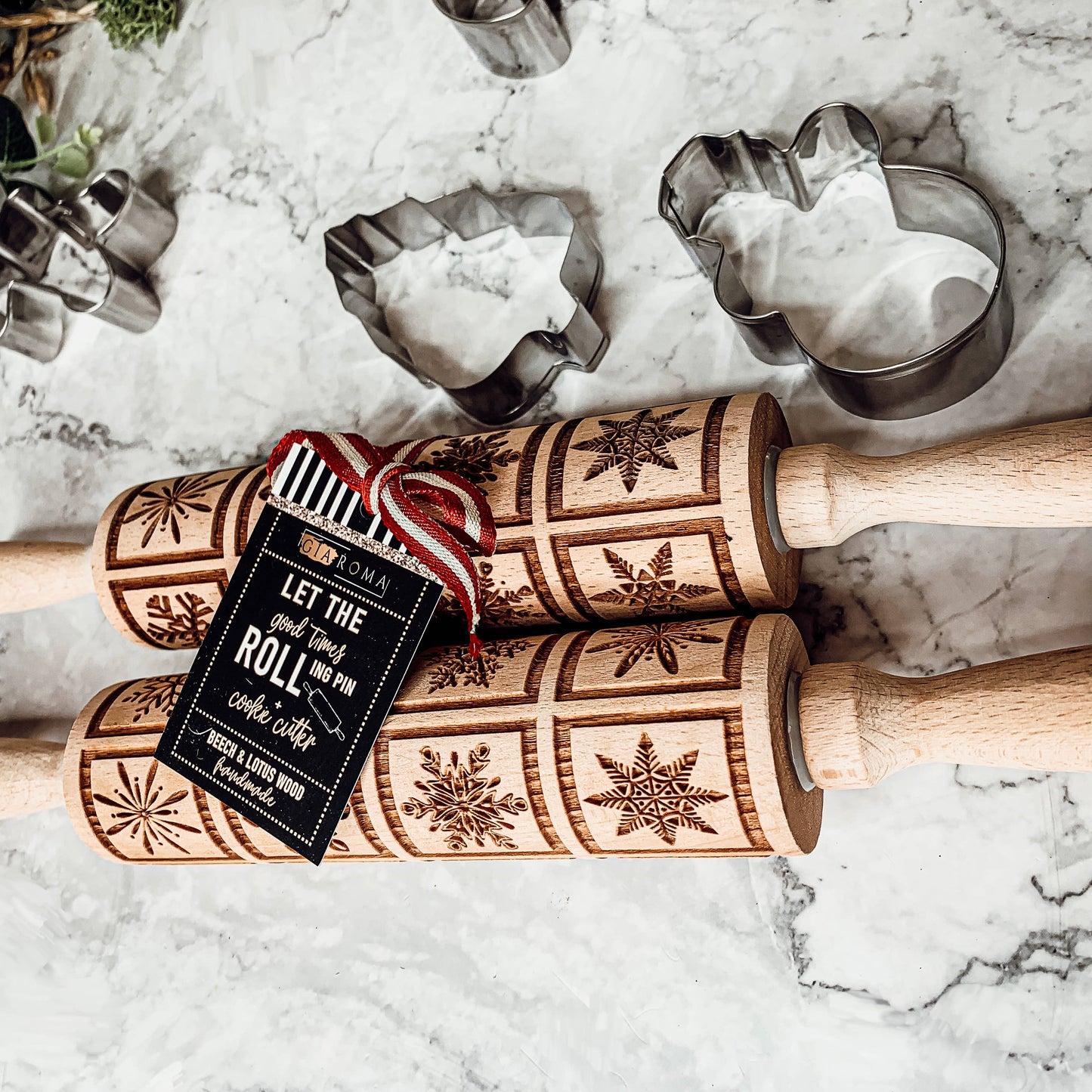 Gia Roma - Restocked Embossed Rolling Pin & Cookie Cutter Gift Set Wood