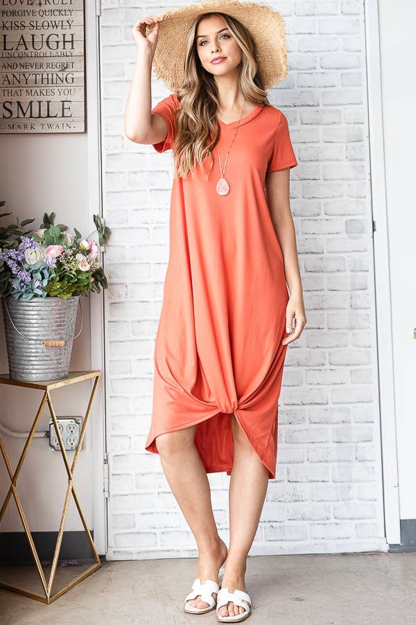 JADE BY JANE - V NECK KNOTTED RIBBED DRESS