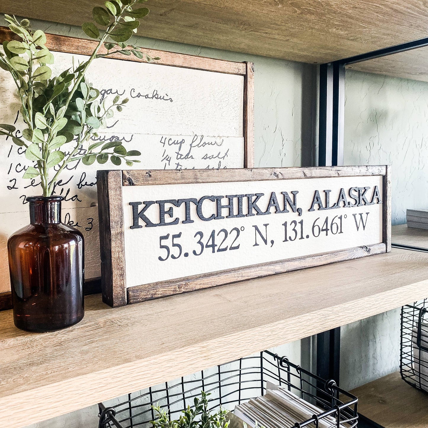 Dakota + Pine Design Co. - City, State With Coordinates Wood Laser 3D Sign: Classic Gray