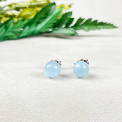 Ewelina Pas Jewelry - Silver 6mm Aquamarine Orb Stud Earrings
