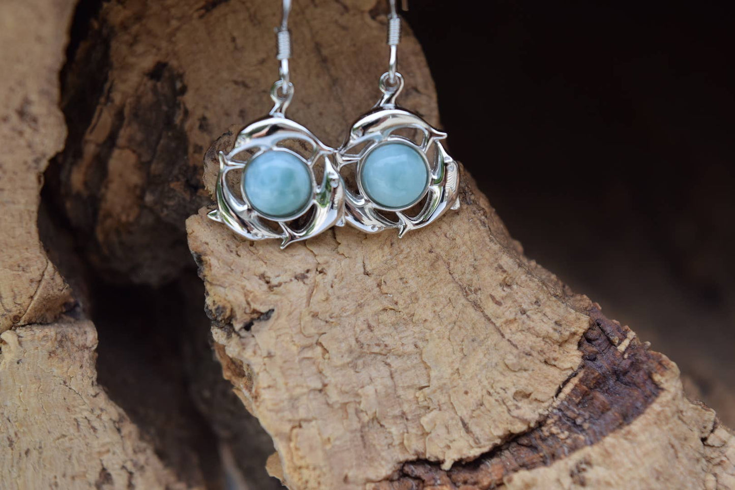 Cork Tree Designs - Larimar Dolphin Earrings