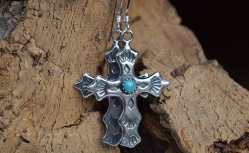 Cork Tree Designs - Turquoise Cross Earrings