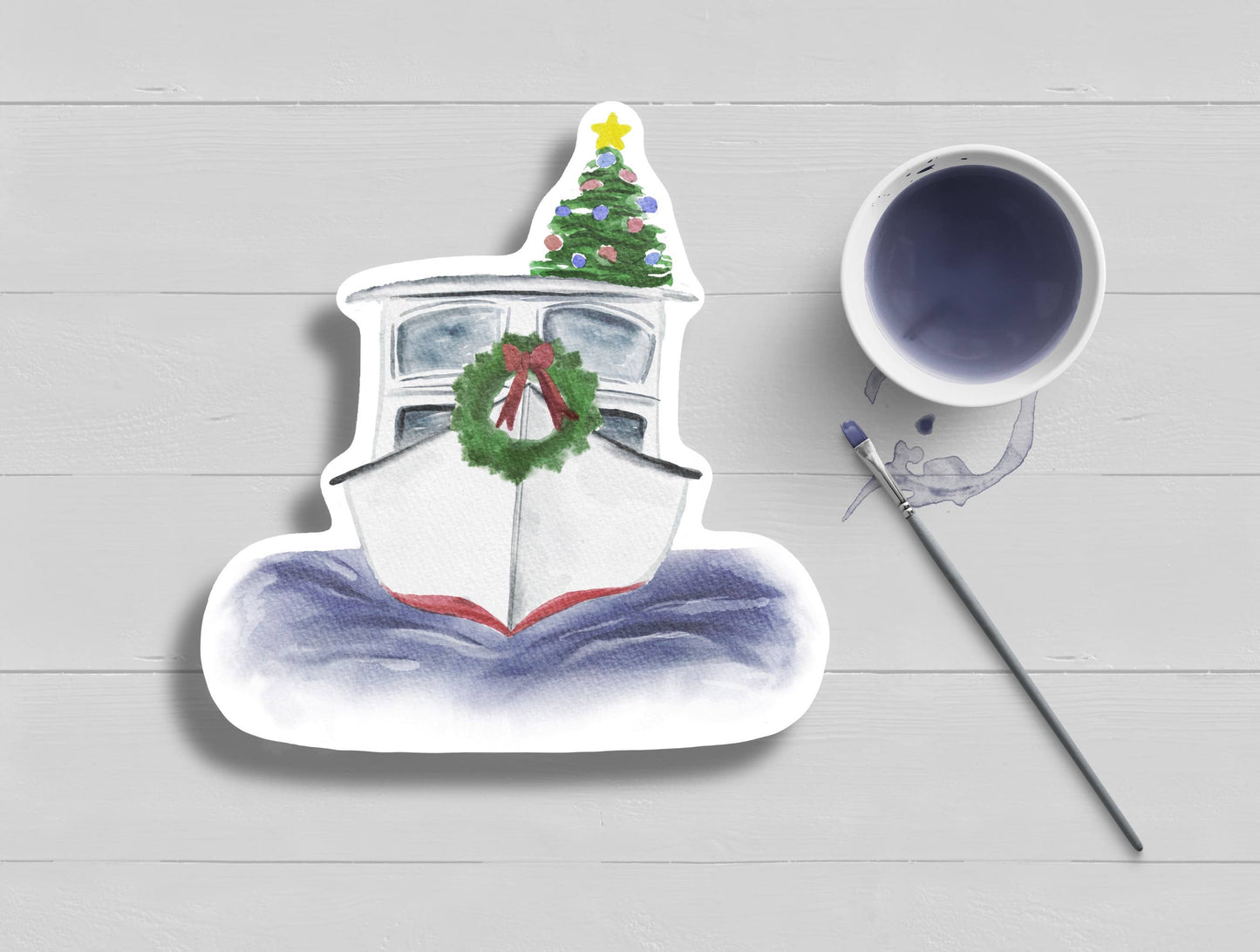 WonderfullyWrittenCo - Santa's Sleigh Boat Watercolor Christmas Sticker