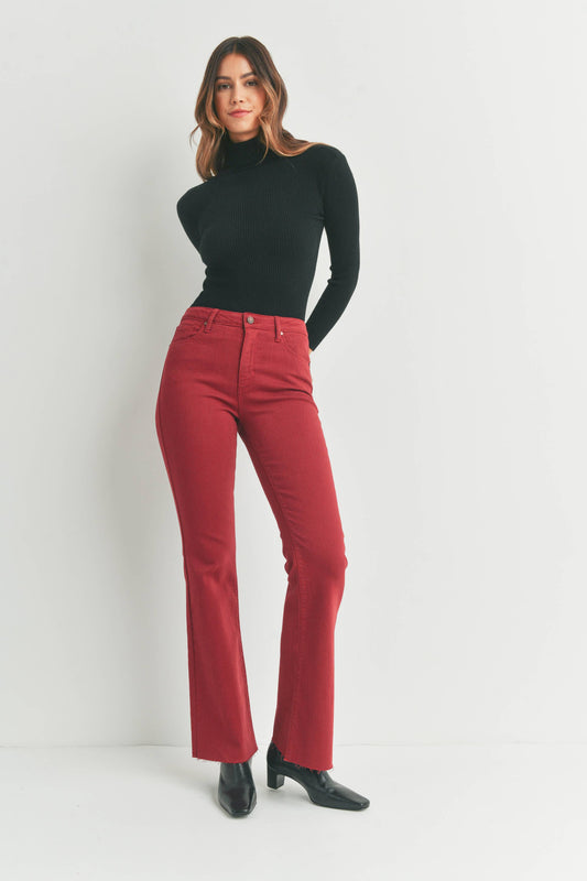 JUST BLACK DENIM - BP333J-A - BURGUNDY - High Rise Scissor Cut Flare