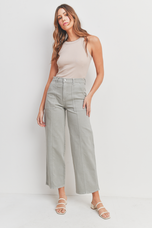 JUST BLACK DENIM - BP439J - OLIVE - Seamed Utility Straight