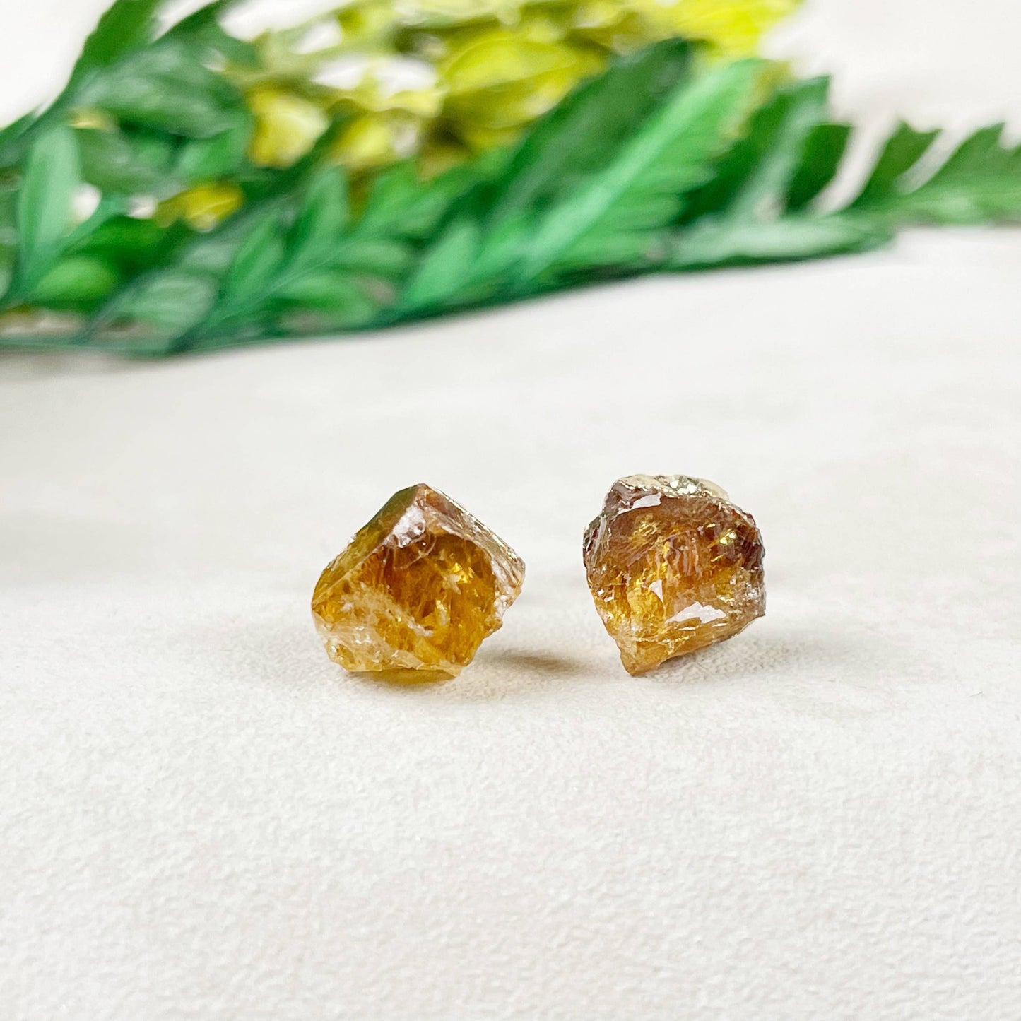 Ewelina Pas Jewelry - Rough Golden Amethyst Citrine Nugget Gemstone Stud Earrings