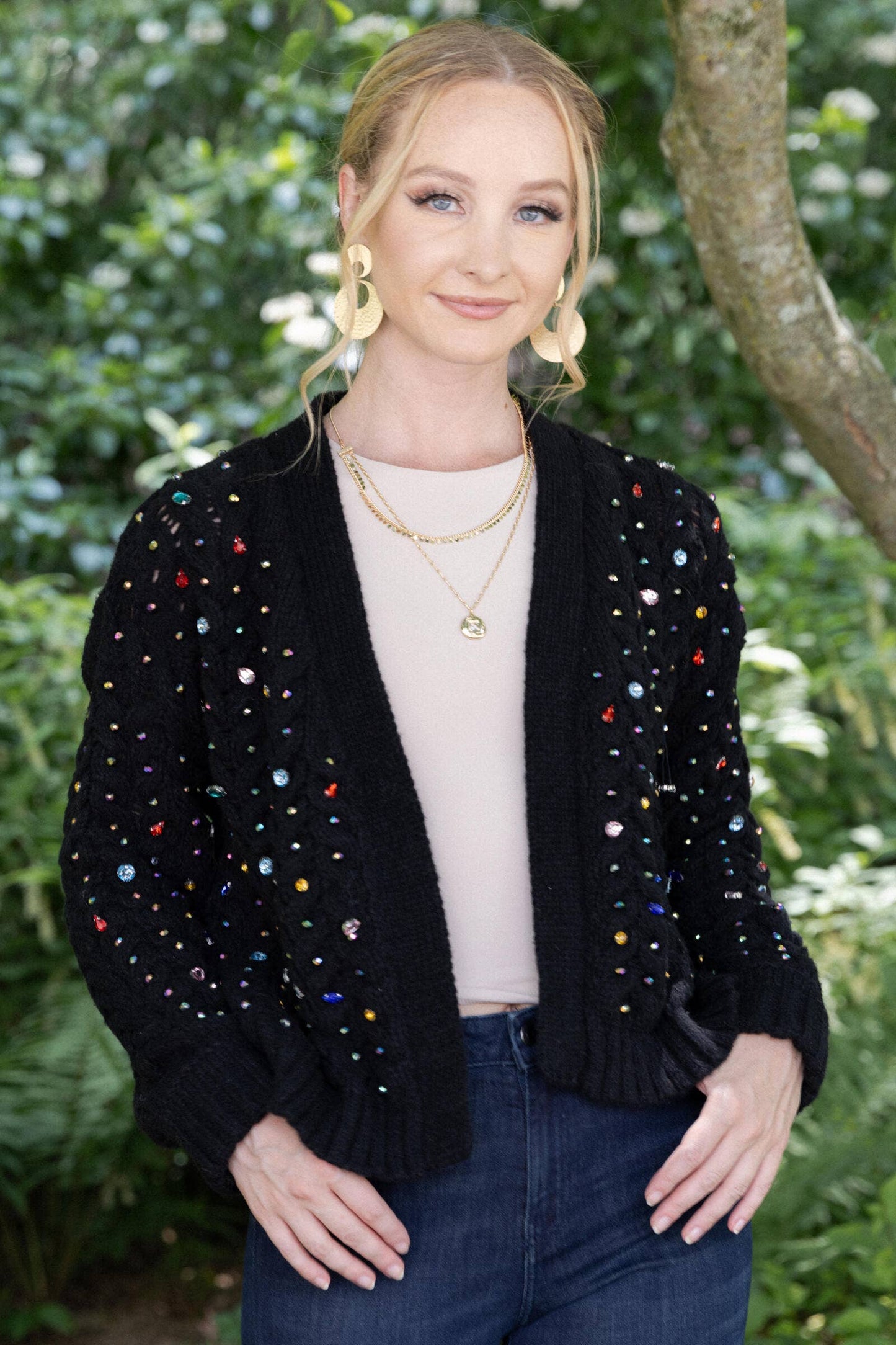 SAACHI - Cable Knit Gemstone Cardigan