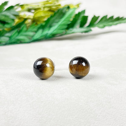 Ewelina Pas Jewelry - Silver 8mm Tiger Eye Orb Stud Earrings