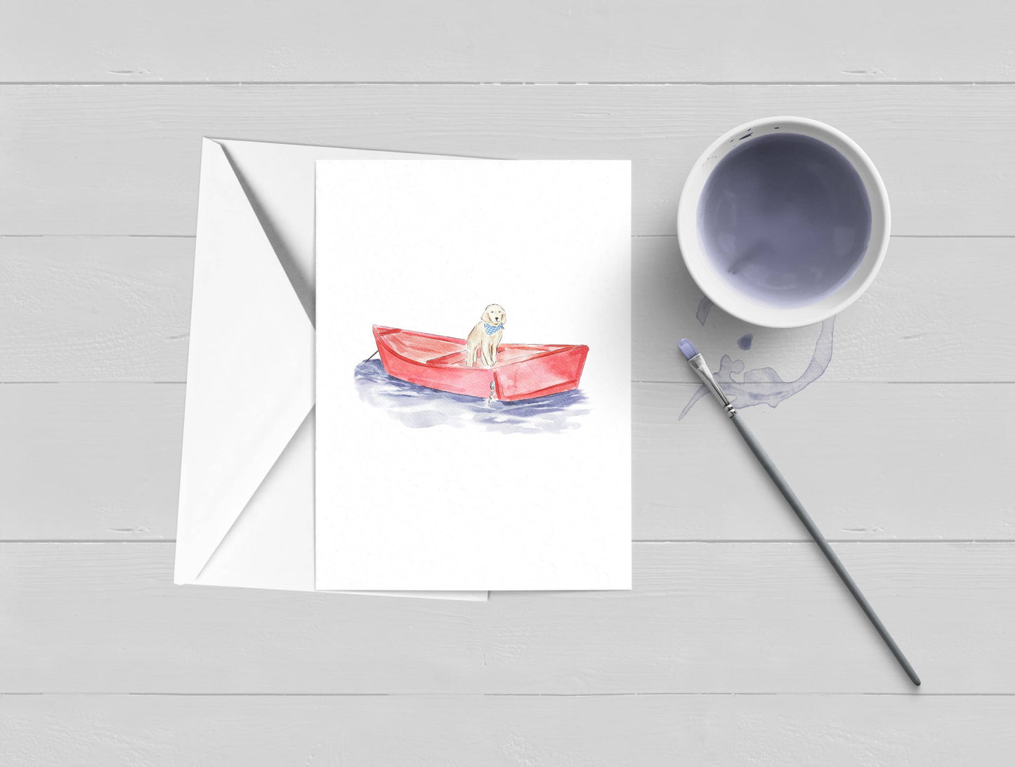 WonderfullyWrittenCo - Nantucket Golden Retriever Boat Watercolor Greeting Card