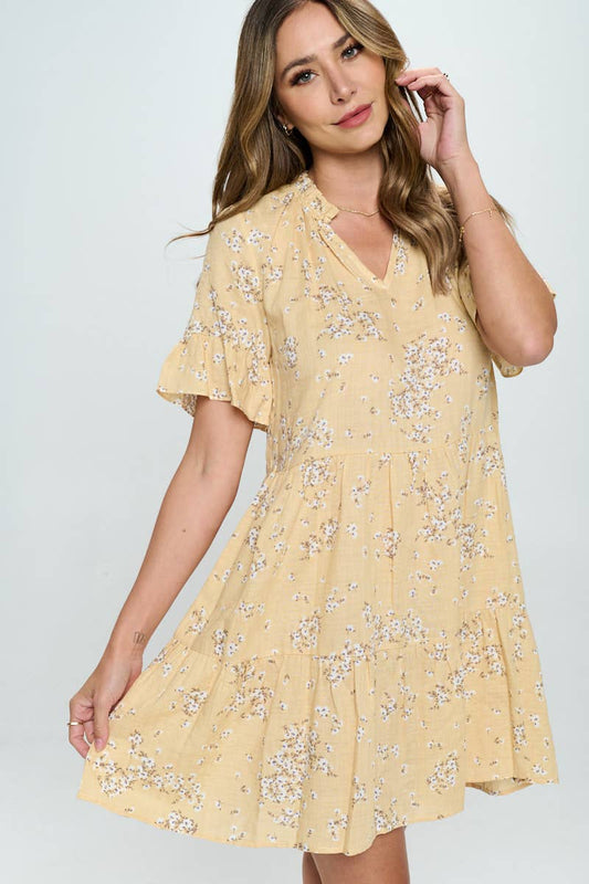 Renee C. - Made in USA Floral Print V Neck Tiered Dress