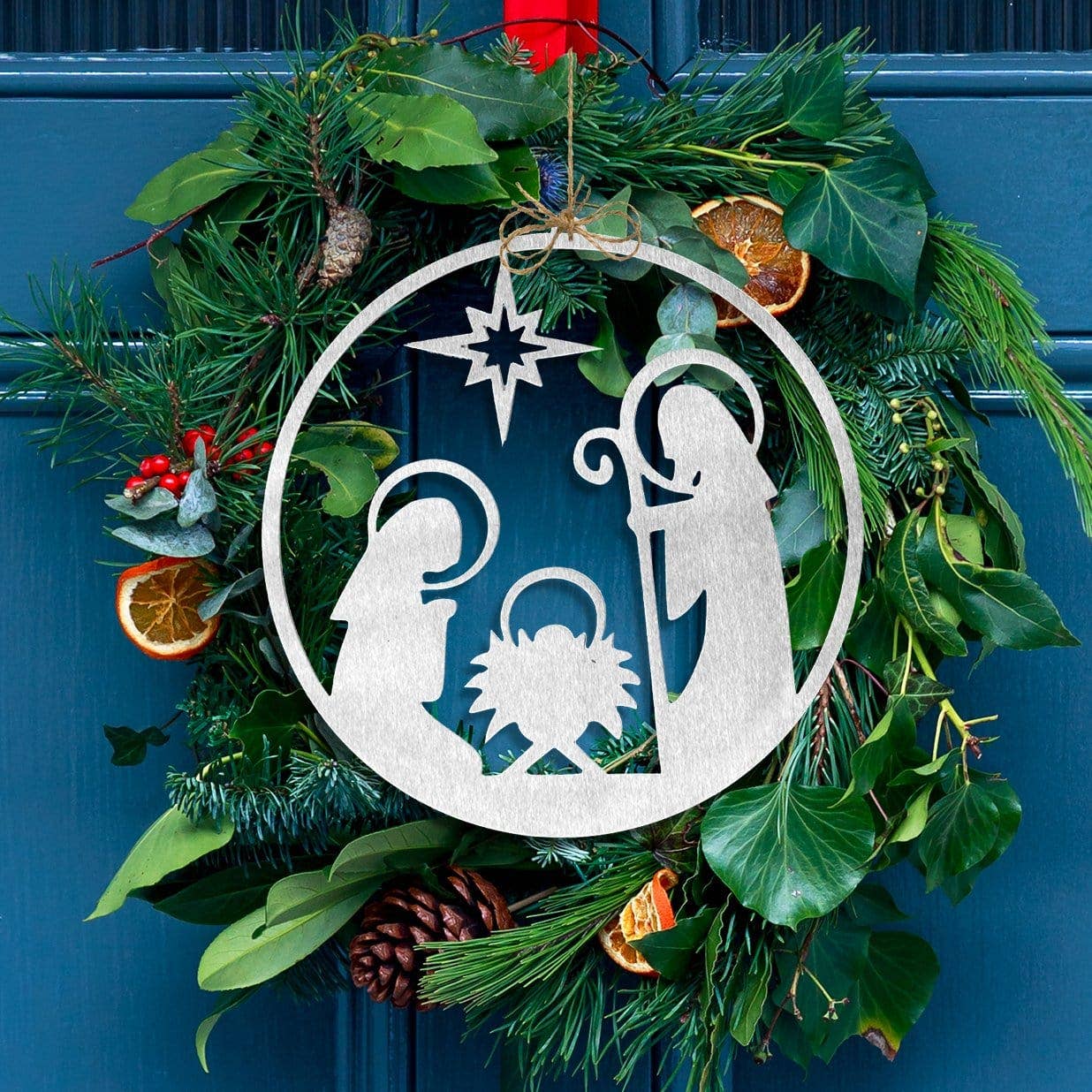 Rusted Orange Craftworks Co. - Star Nativity Wreath Insert - Nativity Manger Set Christmas Wreath