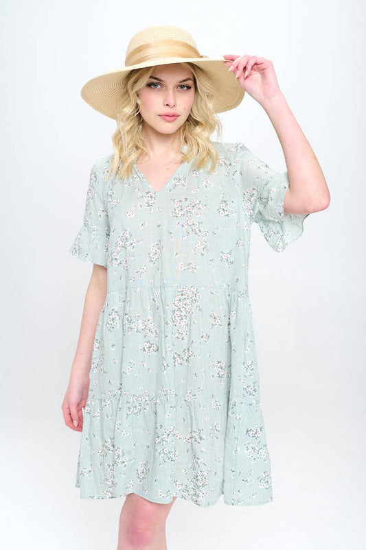Renee C. - Floral Print V Neck Tiered Dress