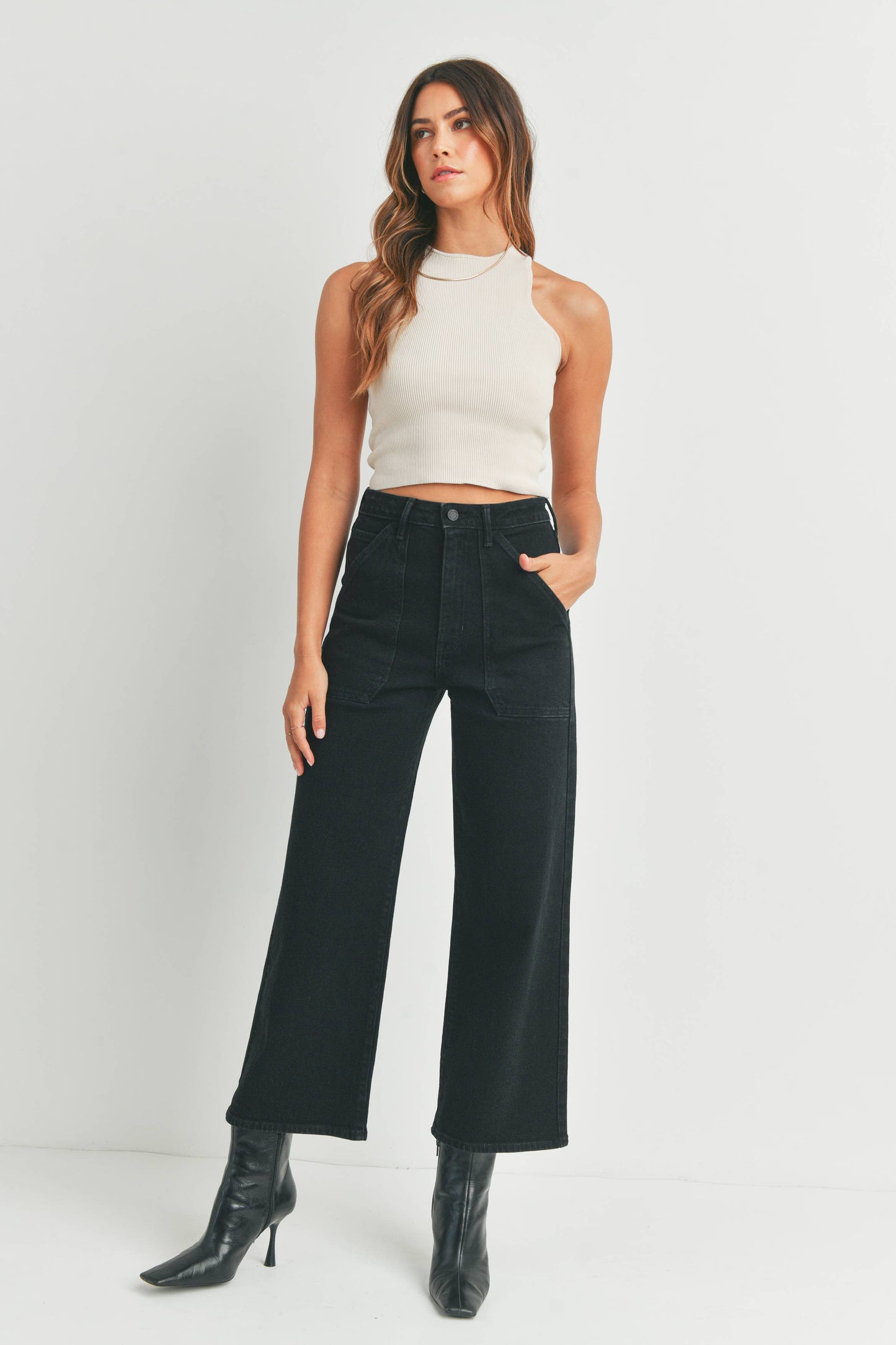 JUST BLACK DENIM - BP339J - BLK - HR Cargo Pocket Wide Leg
