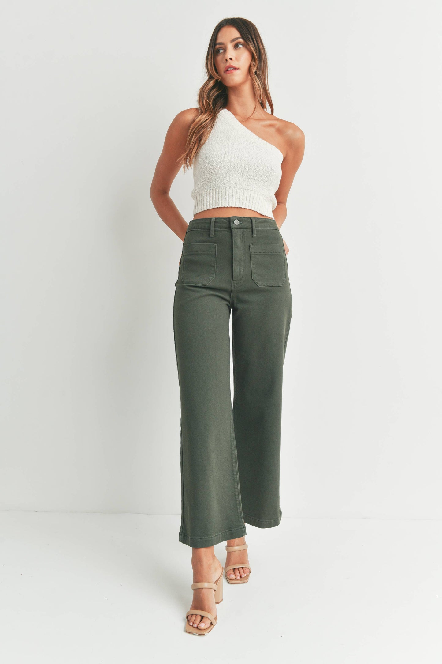 JUST BLACK DENIM - BP433J - DK OLIVE - Patch Pocket Wide Leg