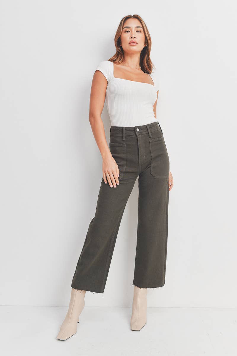JUST BLACK DENIM - BP353J - FORREST GREEN - High Rise Utility Wide Leg