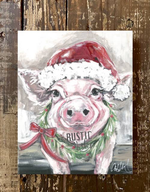 Rustic Nester - Christmas canvas art print, Farm Animal seasonal home decor
