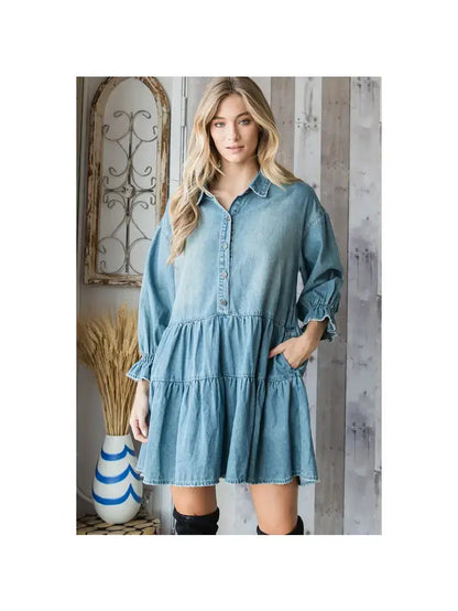 BJ's Closets - Washed Denim Shirt Mini Dress: S