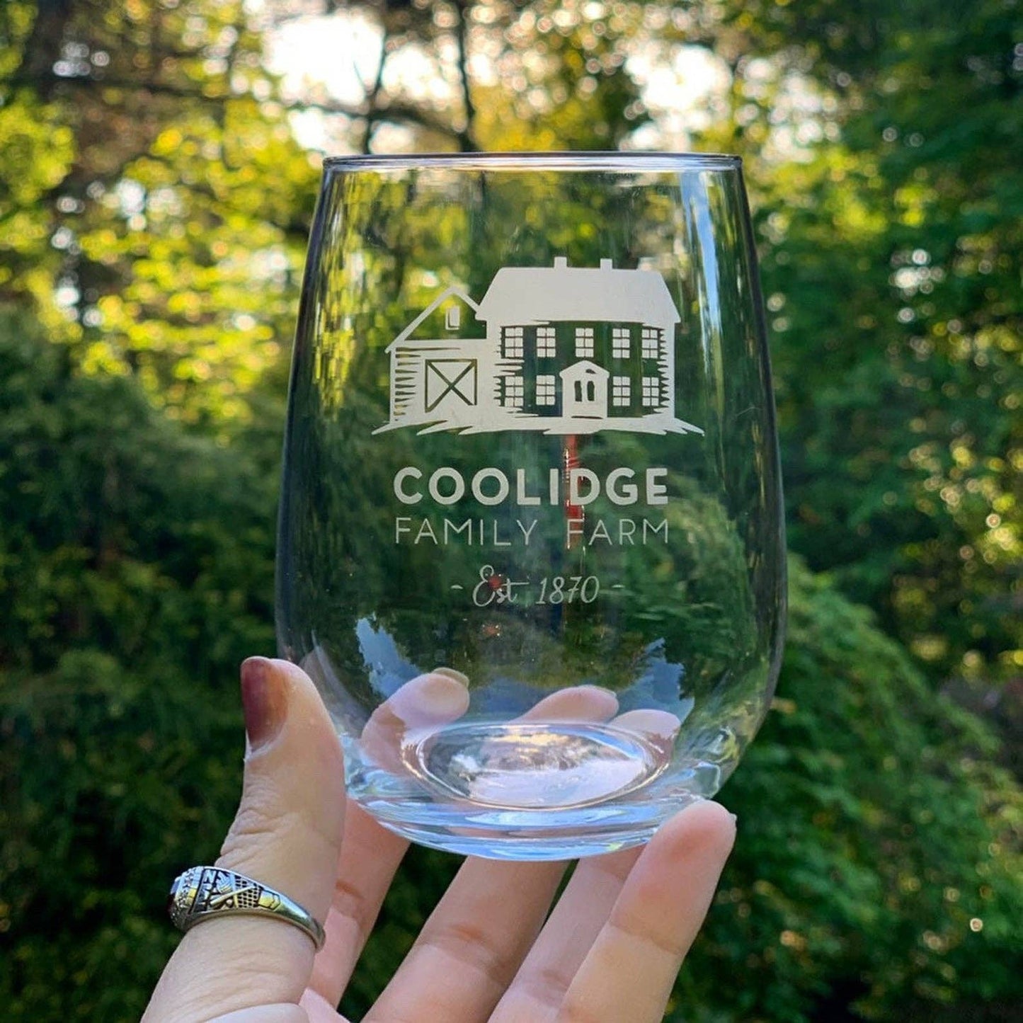 Reclaimed Maine Co. - Custom Etched Stemless Wine Glass - Your Logo or Design