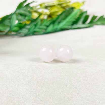 Ewelina Pas Jewelry - Silver 8mm Rose Quartz Orb Stud Earrings