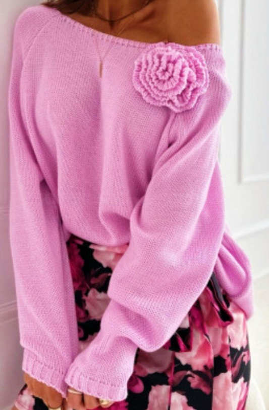 LOOWIE - P8021 Sweater with Rose