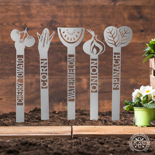 Rusted Orange Craftworks Co. - Green Garden Plant Stakes - Your Favorite 5 - Plant Labels Garden Markers