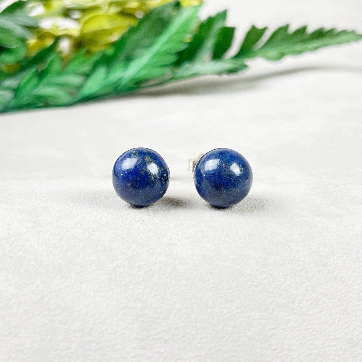 Ewelina Pas Jewelry - Silver 8mm Lapis Lazuli Orb Stud Earrings