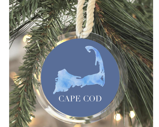 WonderfullyWrittenCo - Cape Cod Map Watercolor Christmas Ornament