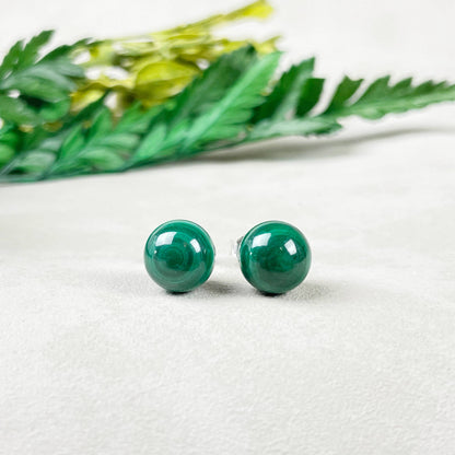 Ewelina Pas Jewelry - Silver 8mm Malachite Orb Stud Earrings