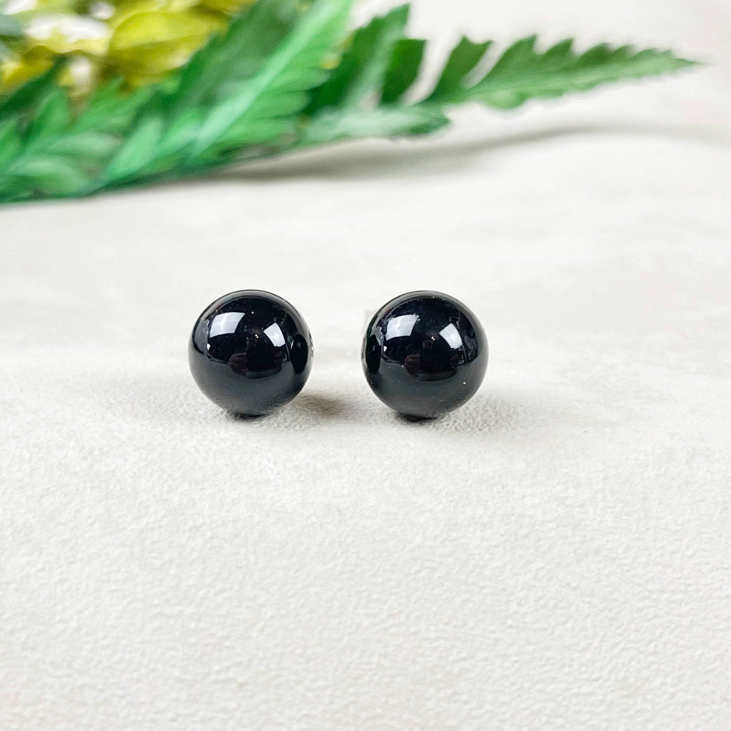 Ewelina Pas Jewelry - Silver 8mm Black Onyx Orb Stud Earrings