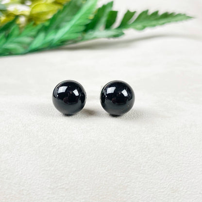 Ewelina Pas Jewelry - Silver 8mm Black Onyx Orb Stud Earrings