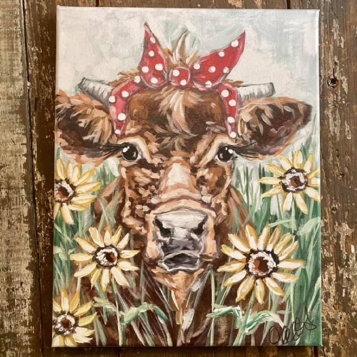 Rustic Nester - Country Cow Sunflower Farmhouse Art, Wall Decor Canvas Print
