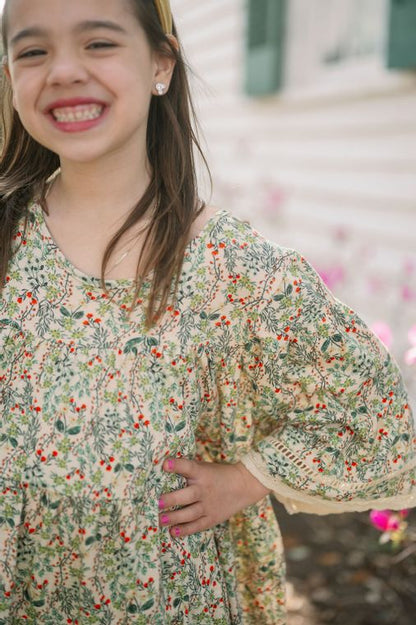 Emma Grace Shoppe: Organic Cotton Multi-Tiered Boho Dress- Spring Floral