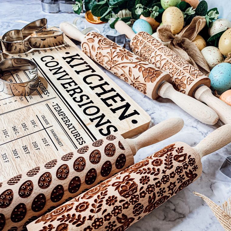 Easter & Spring Embossed Rolling Pin & Cookie Cutter Gift Set, Easter Cookie Baking
