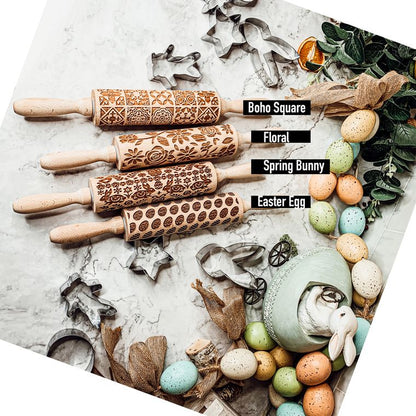 Easter & Spring Embossed Rolling Pin & Cookie Cutter Gift Set, Easter Cookie Baking